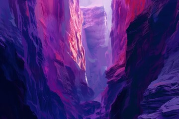 Fantasy scenes of a dramatic canyon, enveloped in cyber color, presenting a stark contrast that captivates the eye