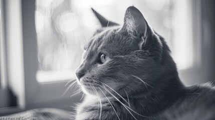 Close up portrait of cute cat. Detailed image of a cat's face in profile. Fluffy pet is staring at something. Illustration for cover, card, postcard, interior design, decor or print.