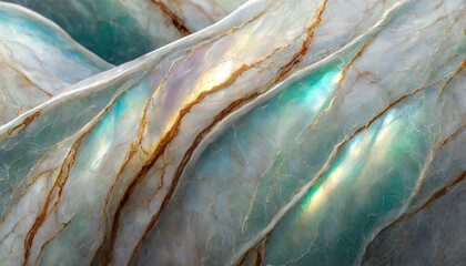 Refined surface of mother of pearl. Platinum background with iridescent light and golden veins. 