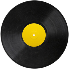 vinyl record yellow label, realistic photography isolated png on transparent background for graphic...