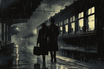 A couple saying goodbye at a train station