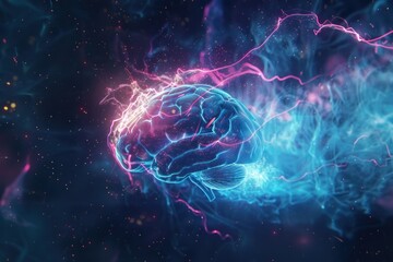 High-resolution digital illustration depicting active neural networks and synapses within a human brain, highlighted with vibrant colors against a dark background.