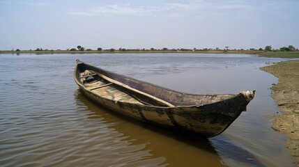 Obraz premium Mali Bamako View Of Wooden Canoe On River Niger