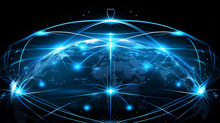Best Internet Concept of global business. Globe, glowing lines on technological background. AI. - obrazy, fototapety, plakaty
