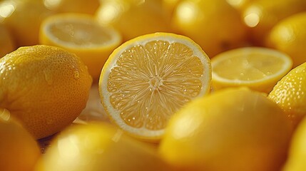   Lemons stacked together on top of a pile of other lemons