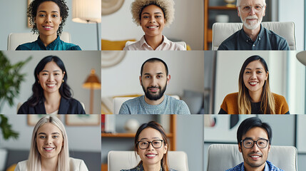 Diverse Group of People Smiling for a Virtual Meeting Grid View Portrait