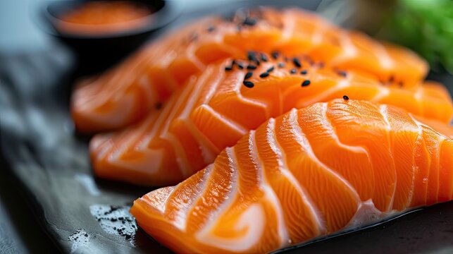 Delicious fresh salmon slices on a plate