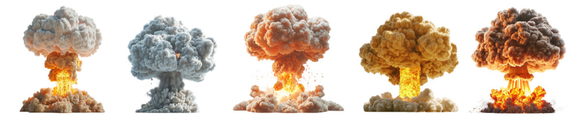 Atomic bomb explosion. Nuclear weapon explosion. Transparent png background