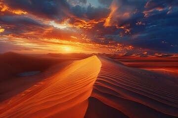 The image shows a beautiful sunset over a sand dune