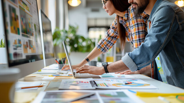 Creative Team Collaborating on Web Design Project in Modern Office - Powered by Adobe