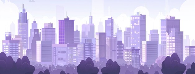 grey and purple colour cartoon art of city building on sky background