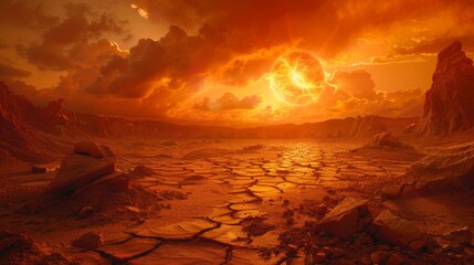 The image shows a post-apocalyptic landscape with a cracked earth.