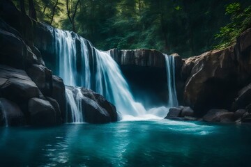 Get ready to be mesmerized by the dynamic energy of a majestic waterfall plunging into a pristine pool, captured with remarkable clarity in high resolution. 