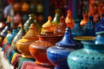 The vibrant colors of a Moroccan bazaar, Vibrant market stalls adorned with exotic fruits, textiles...