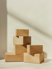 Stacked cardboard boxes on white background