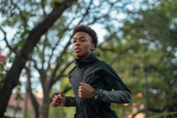 Urban Fitness Enthusiast Monitoring Performance with Wearable Tech in City Park