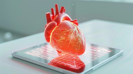 Hologram of human heart as a new age technologies in medical science. - obrazy, fototapety, plakaty