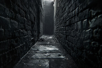 No Escape: Sinister View from a Dark Dead-End Alley with Visible Footsteps