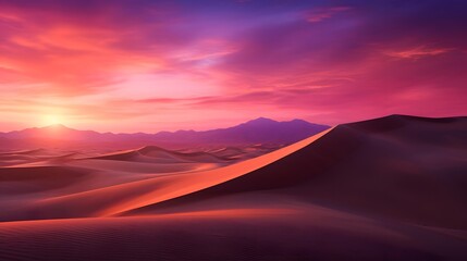 Desert dunes panorama at sunset. 3d render illustration