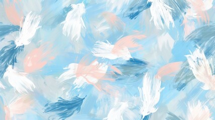 Soft, airy brushstrokes in baby blue and pale pink, floating upwards in a light, fluffy pattern, symbolizing the gentle welcome of a new life