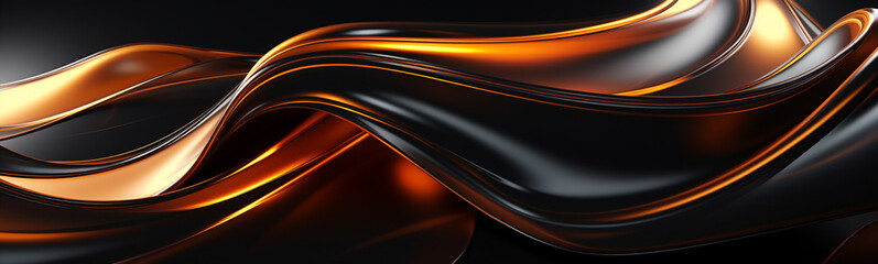 3D Render: Abstract Colorful Background with Waves of Liquid Metal in Black and Peach Colors
