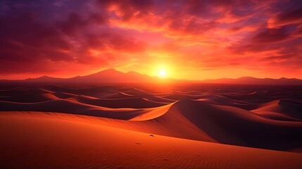Beautiful panorama of sand dunes in the desert at sunset.