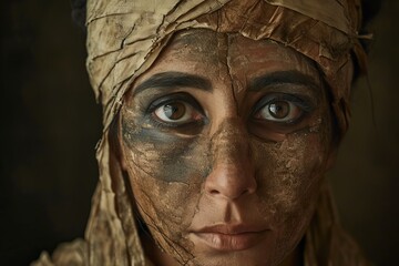Artistic Ancient mummy portrait. Skeleton mask. Generate Ai
