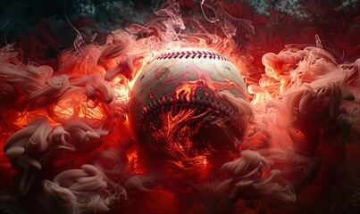 graphic wallpaper baseball surrounded by red smoke