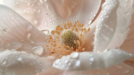 Close Up of Magnolia Flower with Dew Drops on Petals