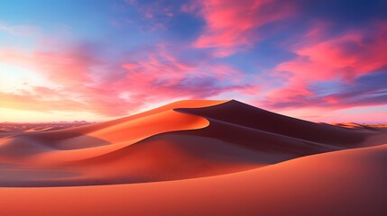 Desert dunes panorama at sunset. 3d render illustration