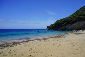 Obraz premium Marathonisi island , popular touristic destination and turtle nesting spot near Limni Keriou