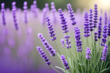 lavender flowers in the garden, herbal aromatherapy bokeh background 