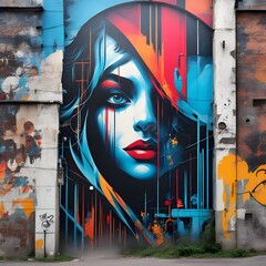 Urban wall graffiti portrait