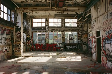 Opuszczony budynek przemysłowy z graffiti