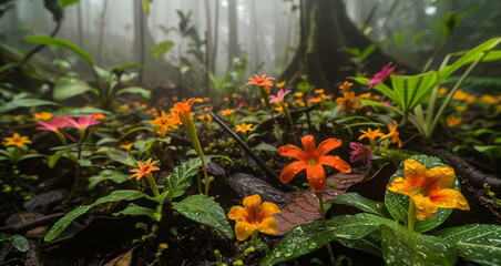 Lush Forest Teeming With Colorful Flowers