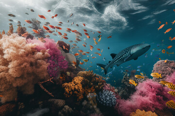 coral reef featuring a variety of sea creatures