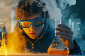 student conducting an experiment in a chemistry lab