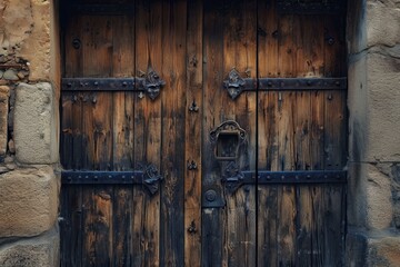 Elaborate Ancient wooden door with old decoration. Historical doorway architecture with medieval ornament. Generate ai
