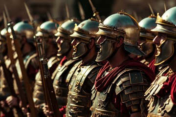 Formidable Ancient rome army. Helmet person. Generate Ai