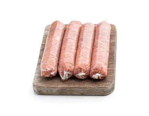 Raw pork sausages isolated on white background