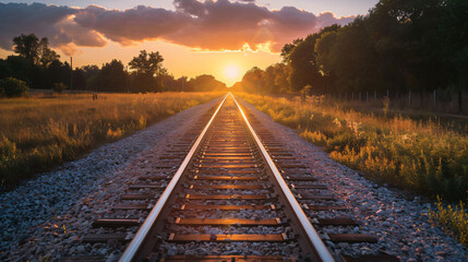 Train Track With Sunset in Background