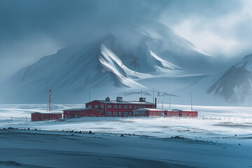 Arctic research station with scientists conducting climate studies
