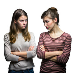 Two Women Standing Face to Face Expressing Disapproval With Arms Crossed