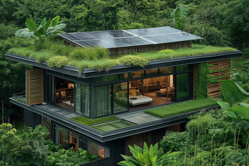 Green home with sustainable features and solar technology