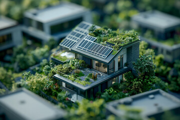 Eco-friendly architecture integrating solar panels and green design