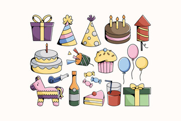 birthday party set vector illustration