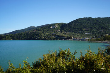 beach and shore of Limni Keriou and Marathonisi island 