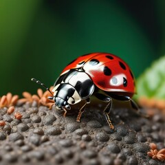 Naklejka premium Closeup photograph of two ladybugs on a green leaf in a watercolor painting
