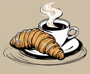 
croissant and coffee in vector style