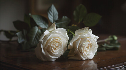 Two White Roses on Table